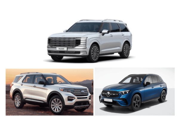 자발적 리콜을 결정한 차량 모습. 위부터 시계방향으로 현대차 팰리세이드, 메르세데스-벤츠 GLC 300, 포드 익스플로러. / 사진 국토부