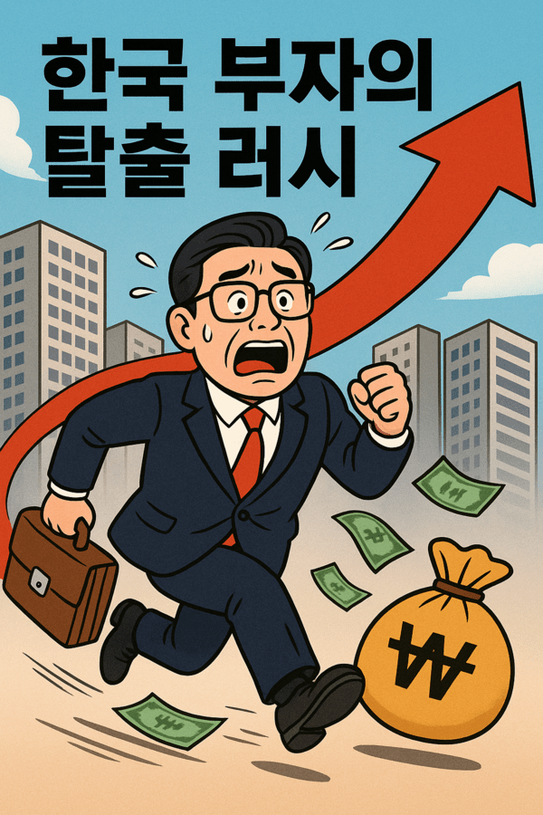 한국의 ‘부자 탈출’ 규모는 인구 비율을 땆질 때 다른 나라에 비해 압도적으로 많다. / 사진 챗GPT로 생성