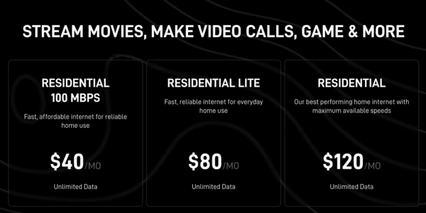스페이스X가 제공하는 스타링크 요금제 설명 자료 / 사진 스페이스X