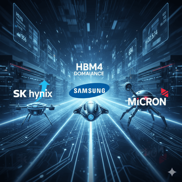글로벌 HBM4 패권을 놓고 SK하이닉스와 삼성전자, 마이크론이 치열한 경쟁을 펼친다. / 사진 제미나이로 생성