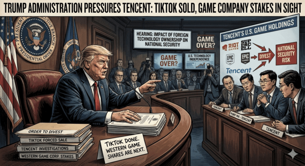 도널드 트럼프 미 대통령이 텐센트를 압박하는 모습을 가상으로 만든 이미지 / 사진 제미나이로 생성