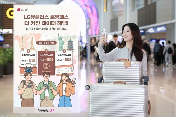 LG유플러스 모델이 로밍데이터를 2배 늘린 로밍패스 서비스를 소개하는 모습 / 사진 LG유플러스