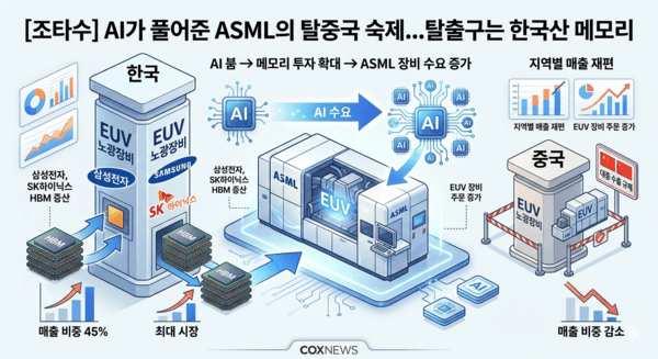 한국이 ASML 큰 손으로 급부상했다. 글로벌 이슈인 대중국 수출 규제의 어려움을 한국이 풀어준 셈이다. / 사진 콕스뉴스가 제미나이로 생성