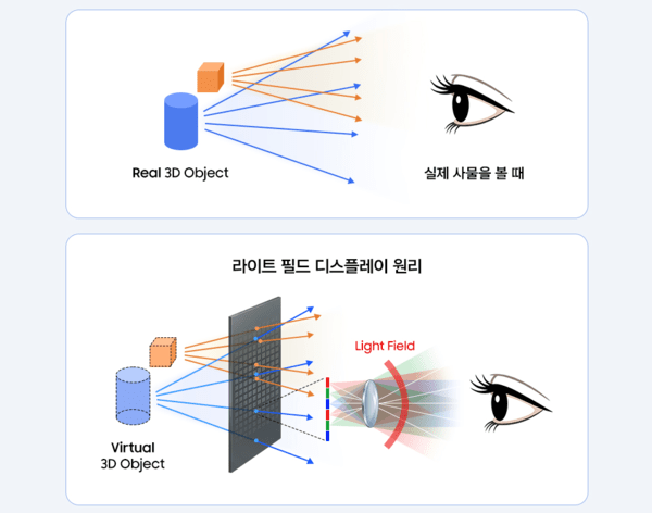 보는 방향에 따라 다른 정보가 표현되는 라이트 필드 디스플레이의 원리를 설명하는 인포그래픽 / 사진 삼성전자